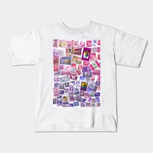 Pink purple postage stamps from all over the world Kids T-Shirt